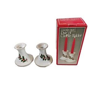 Vintage Christmas Porcelain Ware Caldor Candle Holder Pair -Made in Japan